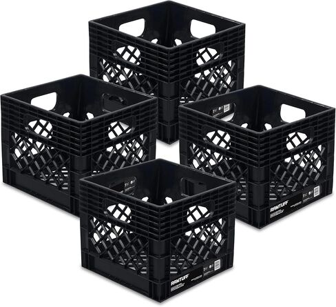 Ramtuff Milk Crate 4-Pack, Built Tough, 250lbs Load Capacity (BV Certified), Extreme Weather Tested -22°F to 122°F, Authentic Milk Crate dimensions 13" L x 13" W x 11" H in Kuwait