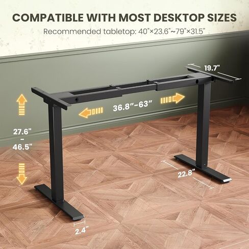 Casaottima Electric Standing Desk Frame ، ارتفاع محرك واحد أرجل طاولة قابلة للتعديل مع الإعدادات المسبقة للذاكرة للمكتب المنزلي ، وقفا على الساقين المكتبية لسطح المكتب من 40 إلى 63 بوصة ، إطار أسود فقط in Kuwait
