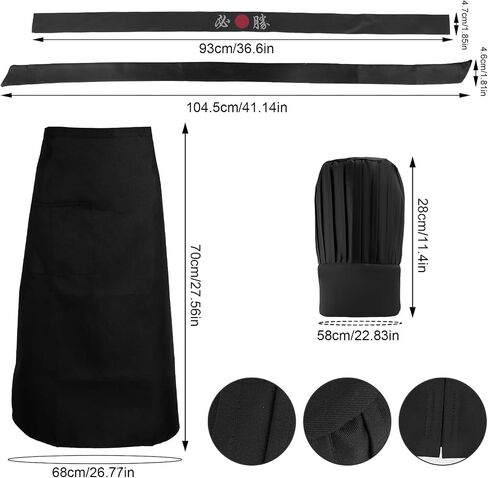 Hibachi Chef Costume Set, Chef Tall Hat and Apron Outfit Set with Headband and Tie Practical Hibachi Costume Party Accessories for Women Men (Black) in Saudi Arabia