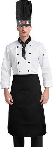 Hibachi Chef Costume Set, Chef Tall Hat and Apron Outfit Set with Headband and Tie Practical Hibachi Costume Party Accessories for Women Men (Black) in Saudi Arabia