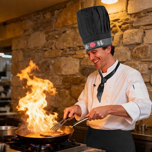 Hibachi Chef Costume Set, Chef Tall Hat and Apron Outfit Set with Headband and Tie Practical Hibachi Costume Party Accessories for Women Men (Black) in Saudi Arabia