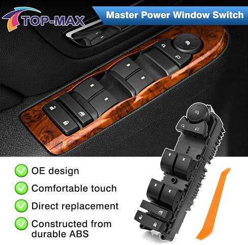 TOP-MAX Master Power Window Switch Driver Side Compatible with 2007-2013 Chevrolet Silverado, Avalanche, 2007-2014 Suburban, Tahoe, Sierra, Yukon with Power Folding Mirrors, Replaces 20835553 in Saudi Arabia