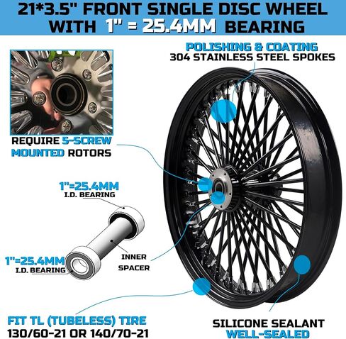 21 * 3.5'' Front Wheel for 00-06 Softail Harley 21 Wheel Updating, Fat Spoke Laced 21x3.5 Fat Spoke Wheel for Harley Softail Front Wheel-2135FS-1SM-CCC in Kuwait