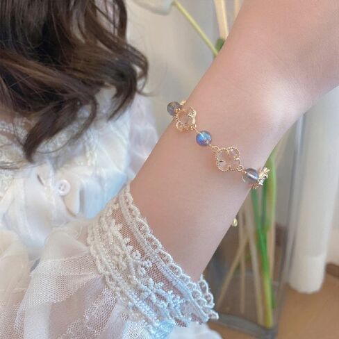 Hotan Jade Pearl Bracelet Four Leaf Term Strinch Drill Design in Saudi Arabia