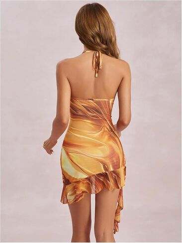 Milumia Women's Ruffle Trim Open Back Halter Dress Low Cut Mini Dresses in Saudi Arabia