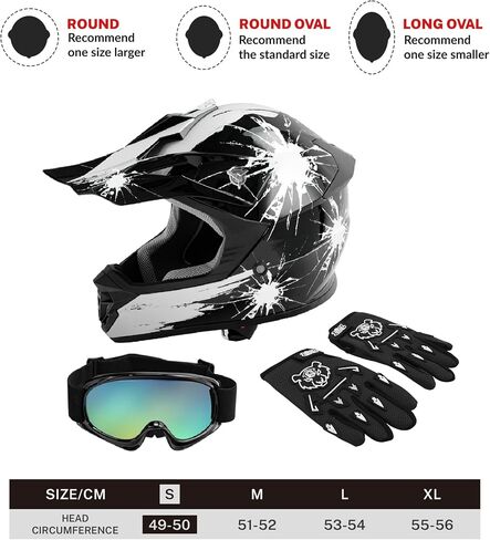 SLMOTO Dot Youth & Kids Motocross Offroad Street Helmet Motorcycle Helmet Dirt Bike Motocross ATV Helmet+Goggles+Gloves, Black Skull Design, Medium in Saudi Arabia