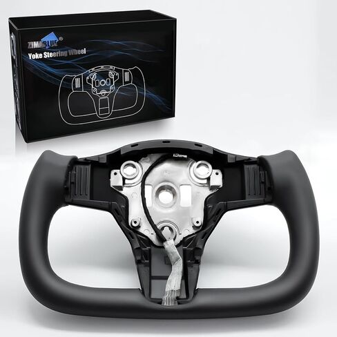 عجلة قيادة ZIMABLUE Yoke عجلة قيادة مخصصة من جلد الكانتارا بدون زخرفة أمامية لطراز Tesla 3 2017-2023، موديل Y 2019-2024 مع وظيفة التسخين in Saudi Arabia