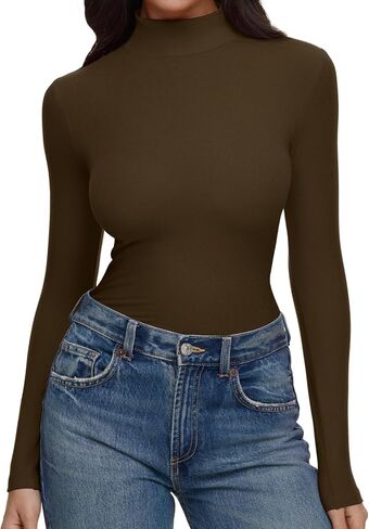 REORIA Women’s Turtleneck Tops Slim Basic Mock Neck Long Sleeve Shirts 2025 Fall Winter Layering Outfits in Kuwait