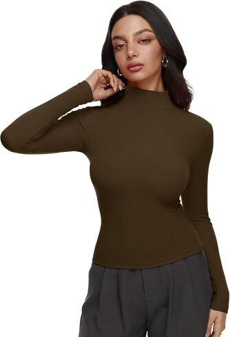 REORIA Women’s Turtleneck Tops Slim Basic Mock Neck Long Sleeve Shirts 2025 Fall Winter Layering Outfits in Kuwait