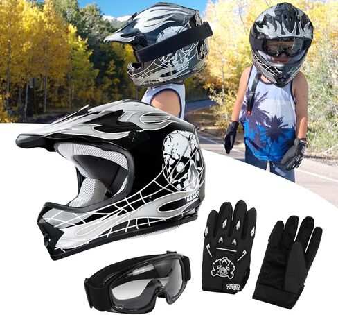 XFMT DOT Youth Kids Motocross Offroad Street Dirt Bike Helmet W/Goggles Gloves ATV MX Skull Helmet in Saudi Arabia