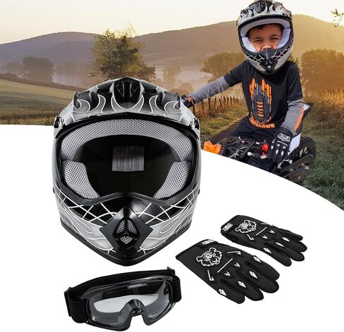 XFMT DOT Youth Kids Motocross Offroad Street Dirt Bike Helmet W/Goggles Gloves ATV Mx Skull Helmet in Saudi Arabia