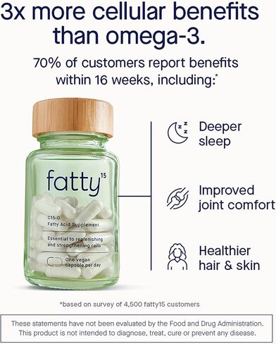 Fatty15 Pure C15:0 مكمل حمض البنتاديكانويك - 3 أضعاف الفوائد الخلوية لأوميجا 3 - مكمل طول العمر - يدعم صحة الأمعاء والكبد والكوليسترول - كبسولات صديقة للنباتيين، عدد 90 in Saudi Arabia