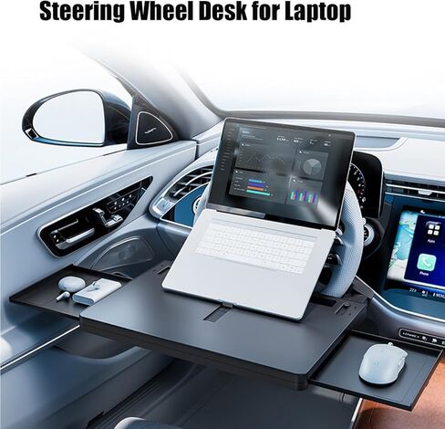 Car Back Seat Tray with Extendable Table, Car Desk for Laptop with Phone Holder, Foldable Trays for Eating & Working, Car Travel Tray Table for Rear Passenger in Kuwait