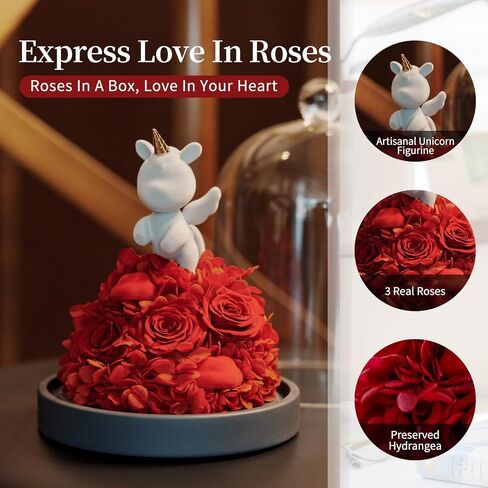 SEEROSE Preserved Rose with Cupid Bear in Glass Dome, Eternal Real Rose Romantic Gift for Her, Women, Mom, Wife, Girlfriend, Valentine’s Day, Mother’s Day, Christmas, Birthday (Cupid Bear, Red) in Saudi Arabia