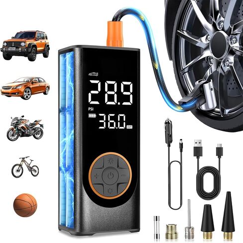 ضاغط الهواء المحمول في إطار ، مضخة هواء 150psi لإطارات السيارات ، مضخة إطارات التضخم السريع التلقائي مع مقياس الضغط وضوء LED للسيارة ، الدراجة ، دراجة نارية ، الكرة in Kuwait
