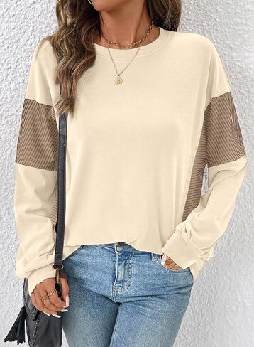 Dokotoo Women's Sweatshirts Color Block Longs Sleeve Pullover Shirts Crewneck Fall Outfits Trendy in Saudi Arabia