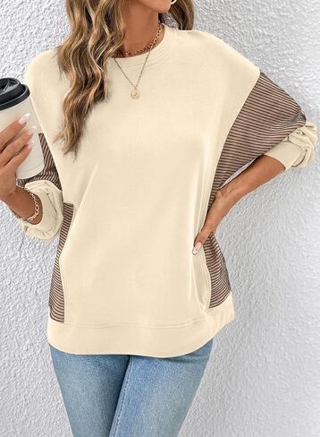 Dokotoo Women's Sweatshirts Color Block Longs Sleeve Pullover Shirts Crewneck Fall Outfits Trendy in Saudi Arabia