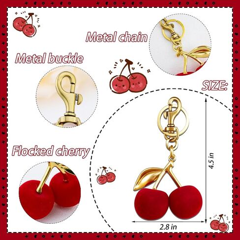 Cherry Keychain Accessories for Keys 2Pcs Red Cherry Cute Kawaii Keyring Bulk for Charms Handbags Purse Car Decoration Cherry Key Chian for Women Girls Christmas Gifts for Couple Friend Bestie in Saudi Arabia