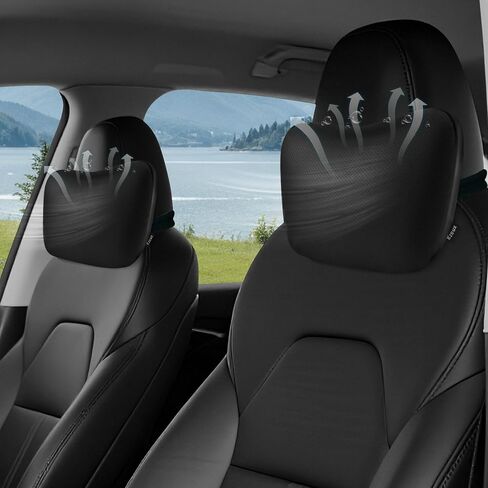 Upgraded Car Seat Neck Pillow - Adjustable Height Headrest Cushions - forTesla Model 3/Y/S/X High-Elastic Pearl Cotton Inner & Ventilated Nappa Leather - Relieves Neck Pain 1 Pack (Black) in Kuwait