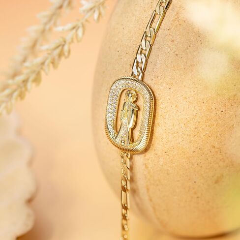 HZMAN 14K Gold Plated Figaro Chain Link Bracelet for Women Dainty Religious Saint Jude ID Bracelet Jewelry Gift in Kuwait