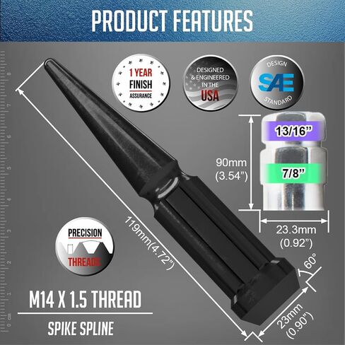 إكسسوارات العجلات أجزاء 20 PCS M14x1.5 14x1.5 Thread Spike Spline 4.40 "LUNG LUG NUTS CAMO 7/8" و 13/16 " in Saudi Arabia