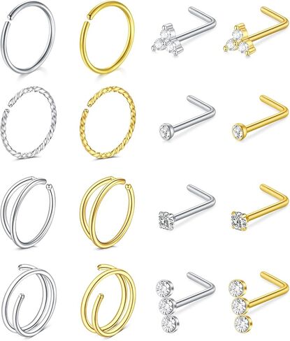 Modrsa Horseshoe Nose Ring 20g حصان الحذاء خاتم الأنف طوق للنساء من الصلب الجراحي الفضي نصف القرط الأطواق U شكل مزدوج الأحجار الكريمة Tragus Hoops Labret Lip Helix Piercing Jewelry Septum Rings 20gauge 8mm in Kuwait