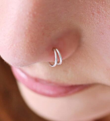 Modrsa Horseshoe Nose Ring 20g حصان الحذاء خاتم الأنف طوق للنساء من الصلب الجراحي الفضي نصف القرط الأطواق U شكل مزدوج الأحجار الكريمة Tragus Hoops Labret Lip Helix Piercing Jewelry Septum Rings 20gauge 8mm in Kuwait