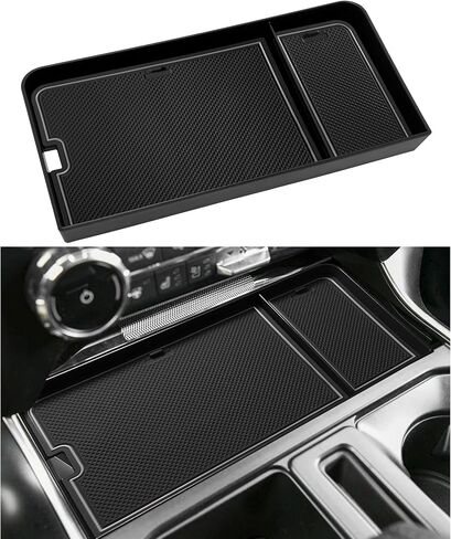 صينية منظم وحدة التحكم في مركز Senshine Ford F150 2021-2024 2025/Lightning XLT 2022-2024 مربع تخزين إدراج مخفي مع إدراج USB ثقب الجيب الأمامي المفتوح (الأسود) in Saudi Arabia