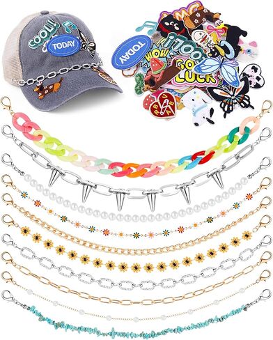 13 Pcs Trucker Hat Chains, Rainbow Colorful Bright Hat Chain for Women, Acrylic Chains for Mesh Baseball Hats Trucker Hats in Kuwait