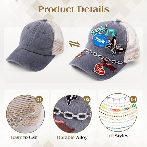 13 Pcs Trucker Hat Chains, Rainbow Colorful Bright Hat Chain for Women, Acrylic Chains for Mesh Baseball Hats Trucker Hats in Kuwait