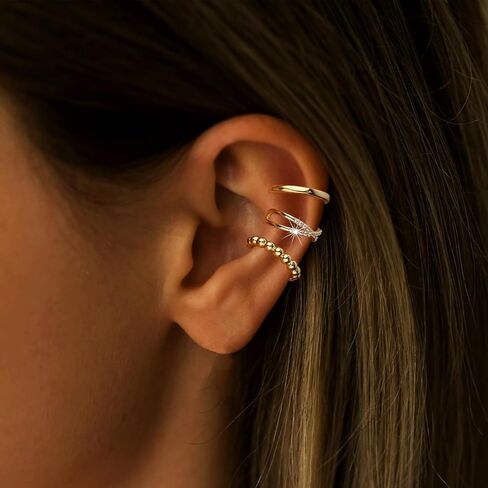 3Pcs Ear Cuffs Non Piercing for Women，14K Gold Plated Hypoallergenic Cuff Earrings Trendy clip Earrings for Women Cartilage Gold Jewelry Gift (Ear Cuffs WO-A) in Kuwait