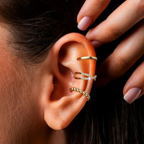 3Pcs Ear Cuffs Non Piercing for Women，14K Gold Plated Hypoallergenic Cuff Earrings Trendy clip Earrings for Women Cartilage Gold Jewelry Gift (Ear Cuffs WO-A) in Kuwait