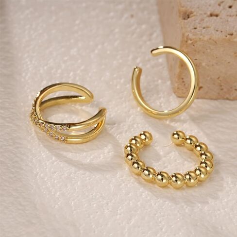 3Pcs Ear Cuffs Non Piercing for Women，14K Gold Plated Hypoallergenic Cuff Earrings Trendy clip Earrings for Women Cartilage Gold Jewelry Gift (Ear Cuffs WO-A) in Kuwait