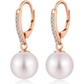 JiayangJY Pearls Earrings for Women, 5A CZ Diamonds Sterling Silver Dangle Earrings with 8MM 10MM Pearl in Saudi Arabia