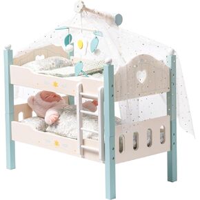 ROBOTIME Baby Doll Bunk Beds, Wooden Baby Doll Crib with Starry Curtain, Stackable Toy Crib for 18 Inch Dolls, Doll Bed Playset with Bedding Accessories, for Kids 3+ (Pink, 2 Pcs Beds) in Kuwait