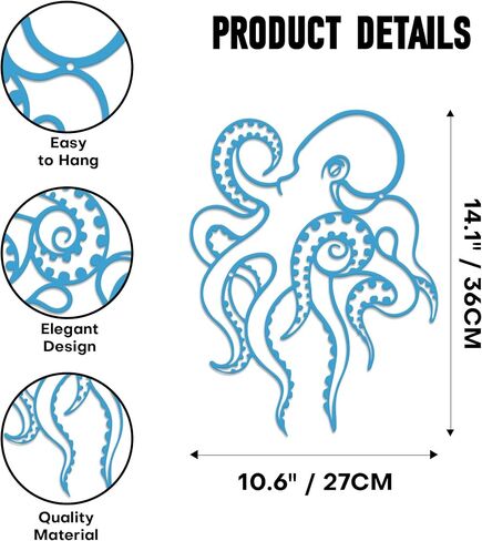Rajukit Octopus Metal Wall Art–Octopus Decor with Lifelike Ocean-Themed Design–Octopus Wall Decor for Coastal or Modern Spaces in Saudi Arabia