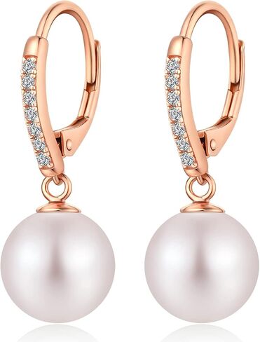أقراط لؤلؤي Jiayangjy للنساء ، 5A CZ Diamonds Sterling Silver Silver أقراط مع 8 مم 10 مم لؤلؤة in Saudi Arabia