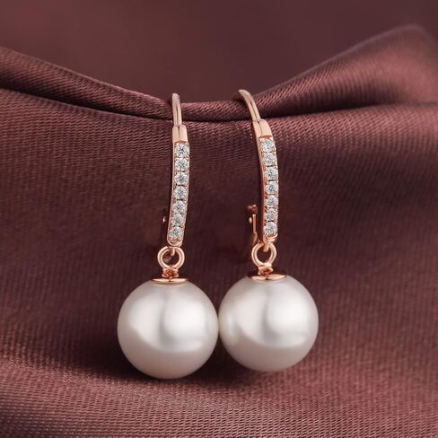 أقراط لؤلؤي Jiayangjy للنساء ، 5A CZ Diamonds Sterling Silver Silver أقراط مع 8 مم 10 مم لؤلؤة in Saudi Arabia