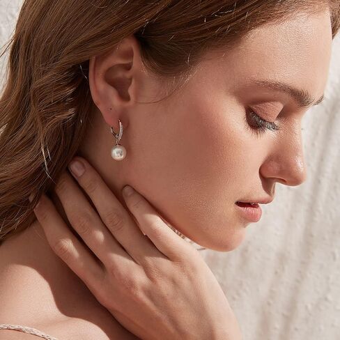 أقراط لؤلؤي Jiayangjy للنساء ، 5A CZ Diamonds Sterling Silver Silver أقراط مع 8 مم 10 مم لؤلؤة in Saudi Arabia