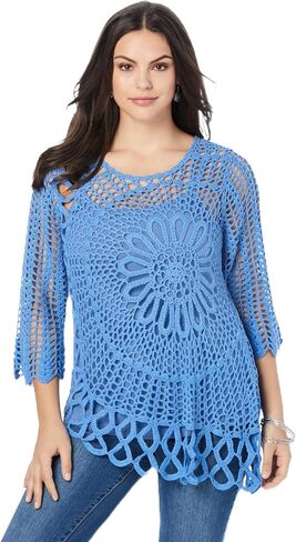 ROAMAN's Women's Plus Starburst Crochet Sweater in Kuwait