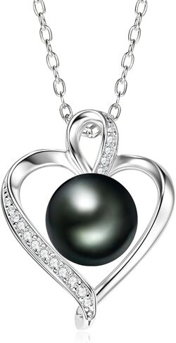 قلادة على شكل قلب من اللؤلؤ الأسود التاهيتي للنساء، قلادة من الفضة الإسترلينية مع مويسانيتي D اللون، هدية للزوجة والأم مجوهرات الذكرى السنوية لعيد ميلادها in Kuwait
