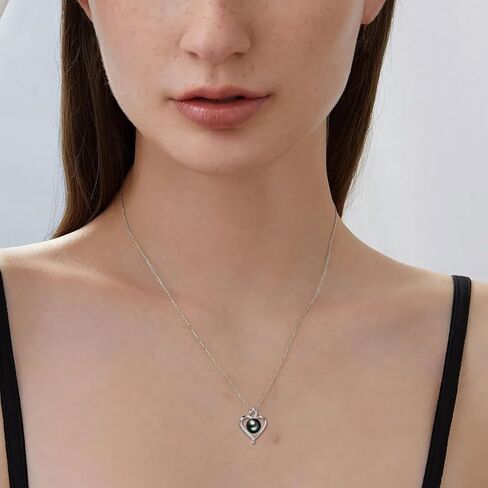 قلادة على شكل قلب من اللؤلؤ الأسود التاهيتي للنساء، قلادة من الفضة الإسترلينية مع مويسانيتي D اللون، هدية للزوجة والأم مجوهرات الذكرى السنوية لعيد ميلادها in Kuwait