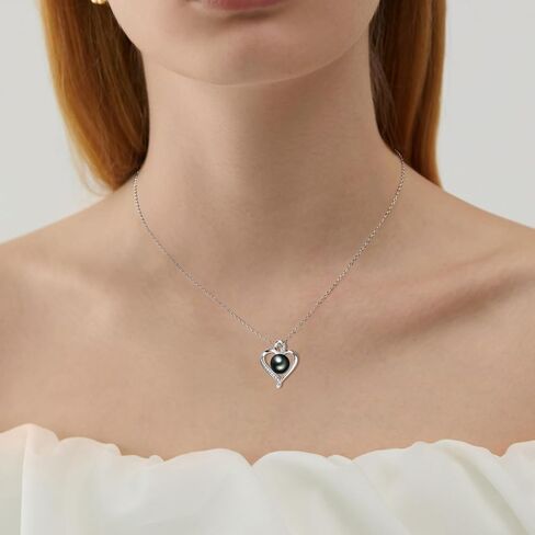 قلادة على شكل قلب من اللؤلؤ الأسود التاهيتي للنساء، قلادة من الفضة الإسترلينية مع مويسانيتي D اللون، هدية للزوجة والأم مجوهرات الذكرى السنوية لعيد ميلادها in Kuwait