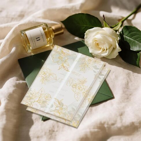 Vellum Jackets for 5x7 Envelopes for Invitations Wedding Invitation Envelopes Vellum Paper Kit Sleeves Pre-Folded Floral Wraps Jacket Wildflower for Craft DIY in Saudi Arabia