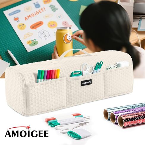 Amoigee Stepressy & Dust Rase Cover لـ Cricut Maker 4 ، Cricut Explore 4 ، Cricut Explore Air 2 ، Cricut Maker 3-غطاء آلة مقطوعة مع جيوب لإكسسوارات CRICUT واللوازم والأدوات in Kuwait