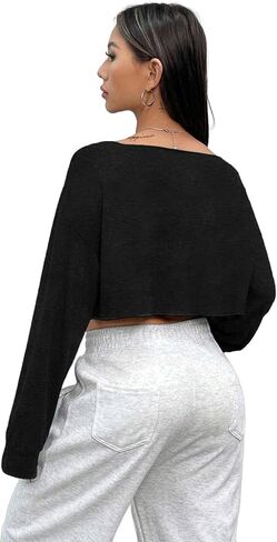 SOFIA'S CHOICE Women's Off Shoulder Long Sleeve T Shirt Boat Neck Loose Crop Tops in Saudi Arabia