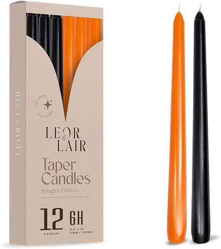 Leor & Lair Halloween Taper Candles - 4 Pack 10" Orange & Black Candlesticks - 6 Hour Long Burning Candles for Halloween Decoration, Dinner Table, Holidays in Saudi Arabia