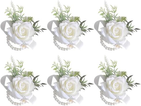 2 حزمة الورود corsage ومجموعة boutonniere ، الزهور الاصطناعية البيضاء ، فرقة معصم القاعدة لحفل الزفاف ، بدلة الحفلة الراقصة (مجموعة من 2) in Saudi Arabia