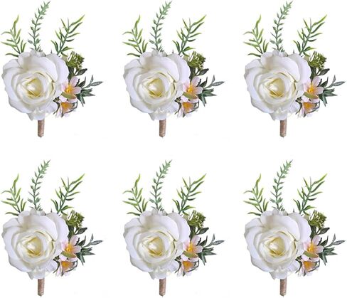 2 Pack Roses Corsage and Boutonniere Set, White Artificial Flowers, Corsage Wristlet Band for Wedding, Prom Suit (Set of 2) in Saudi Arabia
