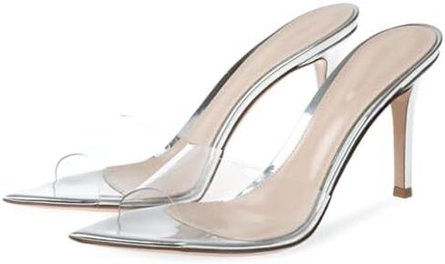 Women'S Transparent Strap Pointed Open Toe Stiletto Slide Sandals Fashion Slip On Sexy Clear High Heel Mule Sandals Summer Backless Party Prom Wedding Dress Slipper Shoes in Saudi Arabia